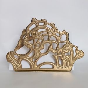 Vintage Solid Brass Napkin Letter Holder Decorative Ornate Art by Teleflora. 2x